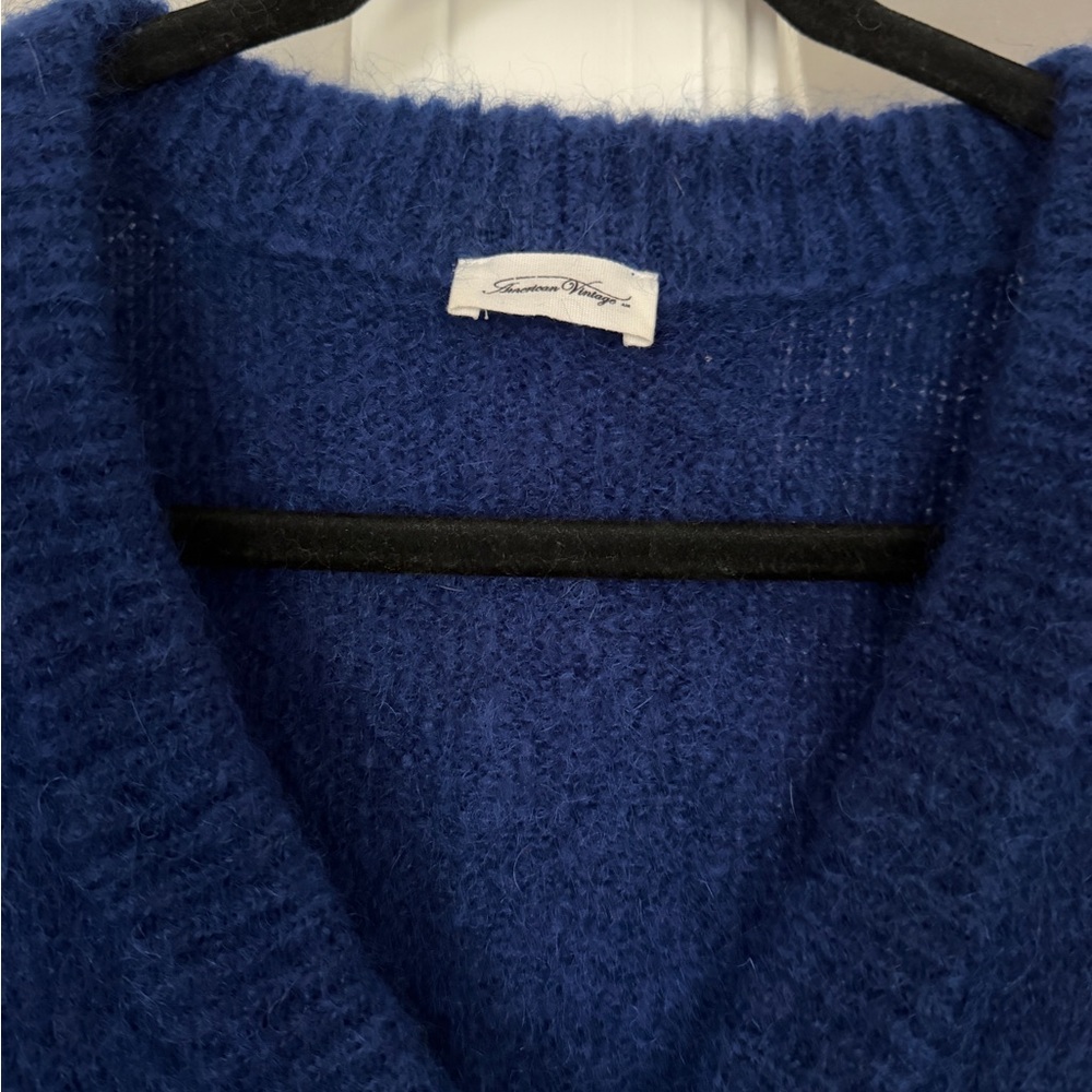 American Vintage Official Blue Mohair V-neck Cropped Cardigan - Picture 4 of 7